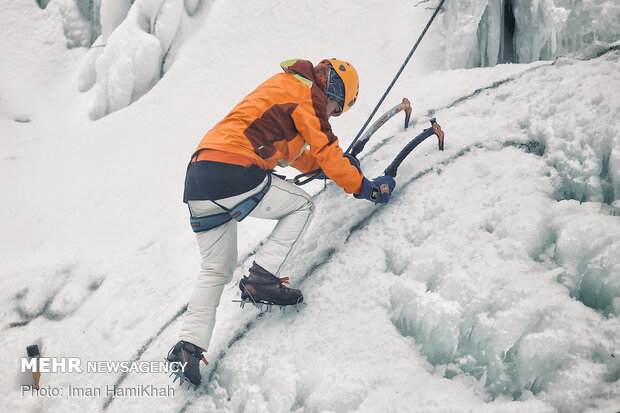 Frozen waterfall climbing in Hamedan