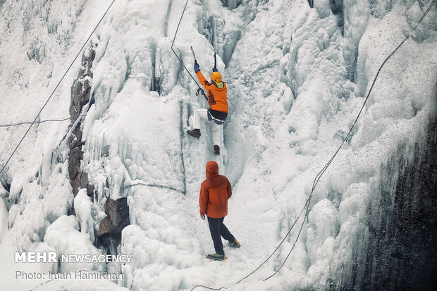 Frozen waterfall climbing in Hamedan
