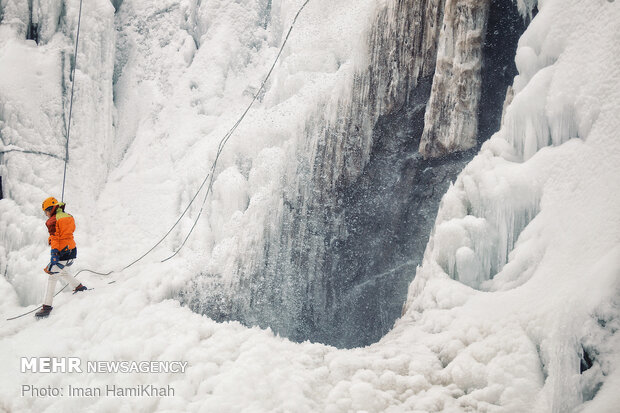 Frozen waterfall climbing in Hamedan