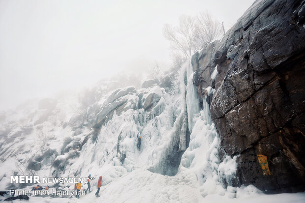 Frozen waterfall climbing in Hamedan