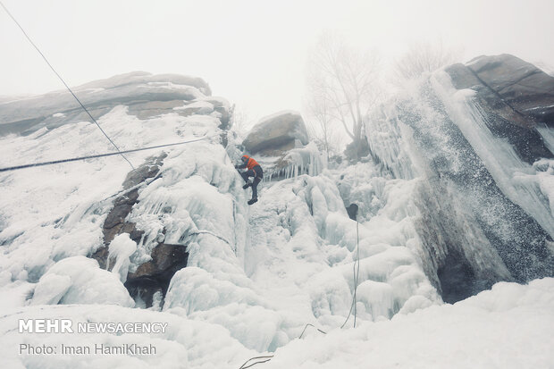 Frozen waterfall climbing in Hamedan