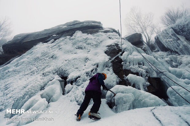 Frozen waterfall climbing in Hamedan