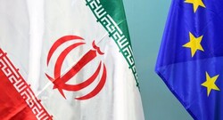 Flags of Iran and European Union. Photo Credit: Tasnim News Agency