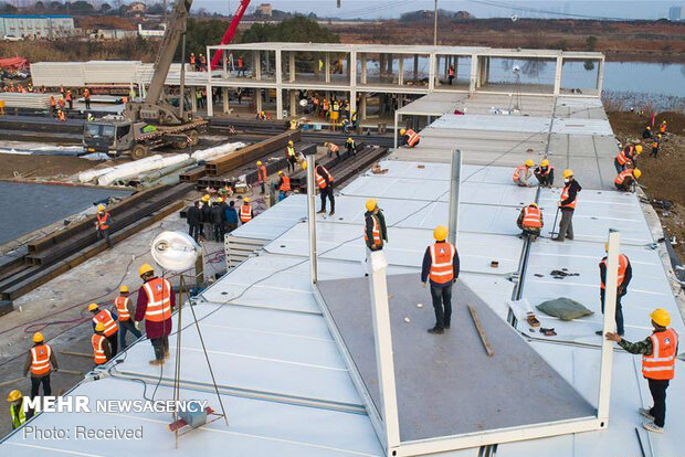 روند ساخت بیمارستان 10 روزه چینی