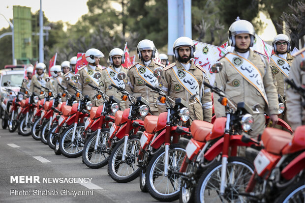 Armed forces stage motorcycle parade 