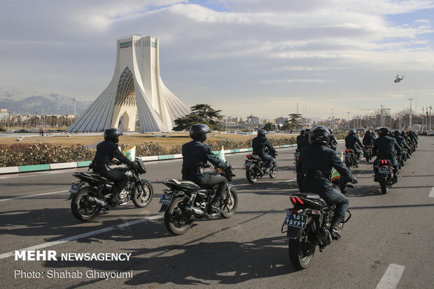 Armed forces stage motorcycle parade 