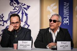 Director Mohammad-Hossein Mahdavian and cast member Mehran Modiri attend a press conference for “Walnut Tree” during the 38th Fajr Film Festival at Mellat Cineplex in Tehran on February 4, 2020. (Mehr