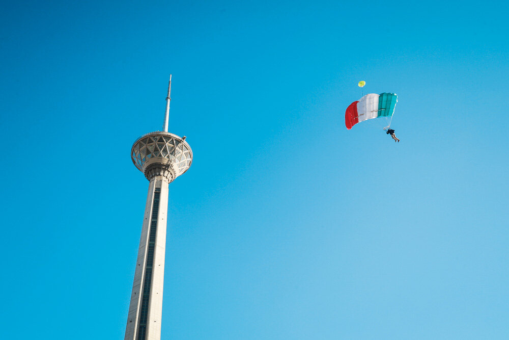 Parachutists Jump From Milad Tower Tehran Times