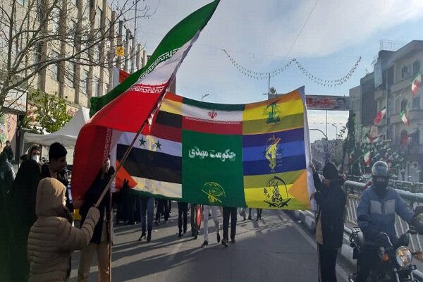 پرچم کشورهای جبهه مقاومت با عنوان «حکومت مهدی»