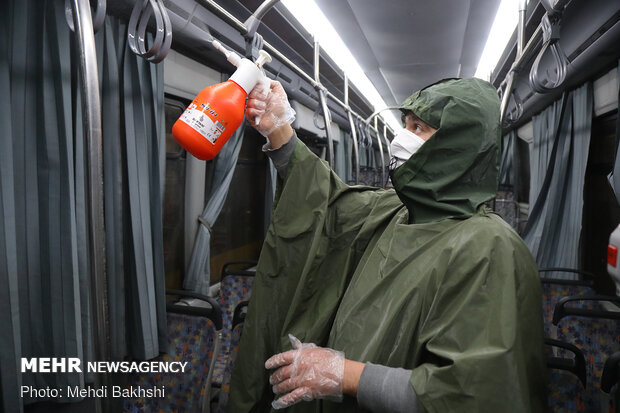 Disinfection of public transportation fleet in Qom