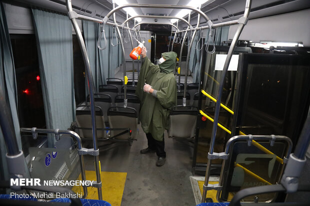 Disinfection of public transportation fleet in Qom