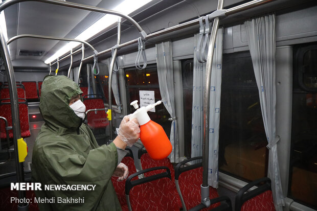 Disinfection of public transportation fleet in Qom