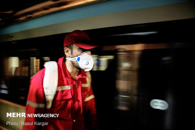 Hygienic measures in Mashhad subway amid coronavirus anxiety