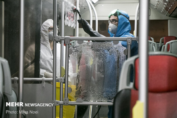 Disinfecting public transportation fleet in Tabriz amid ‘coronavirus’ anxiety