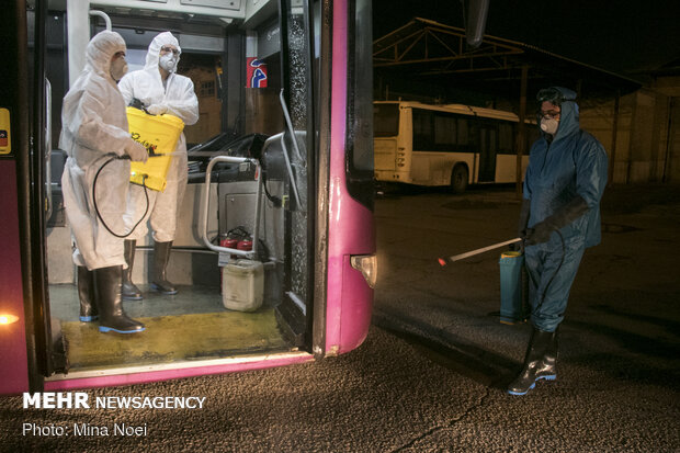 Disinfecting public transportation fleet in Tabriz amid ‘coronavirus’ anxiety