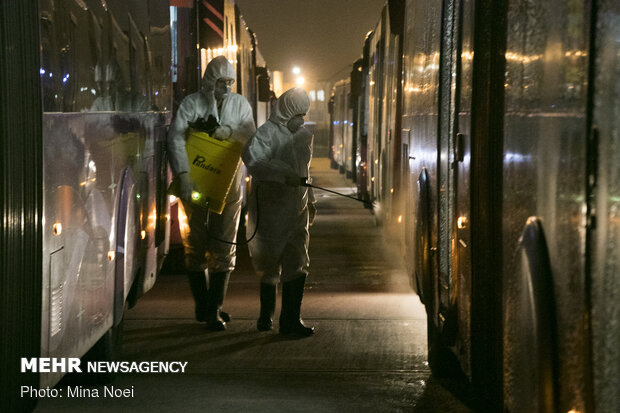 Disinfecting public transportation fleet in Tabriz amid ‘coronavirus’ anxiety