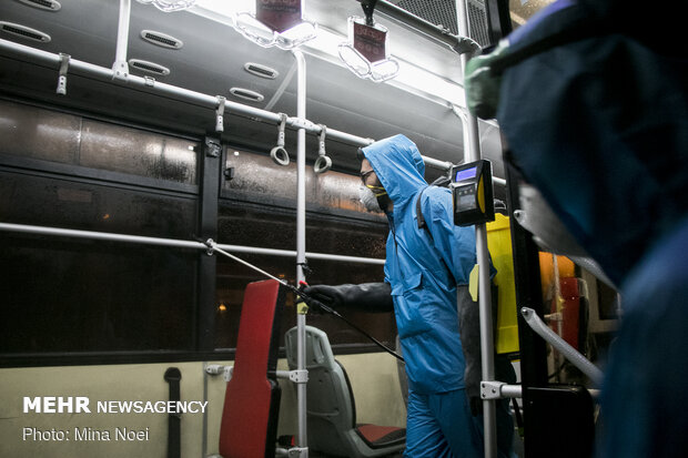 Disinfecting public transportation fleet in Tabriz amid ‘coronavirus’ anxiety