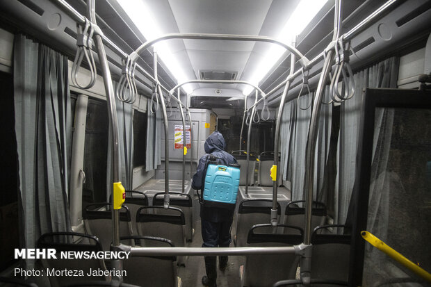 Disinfecting public transportation fleet in Ahvaz