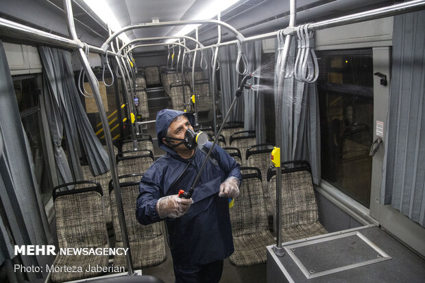 Disinfecting public transportation fleet in Ahvaz