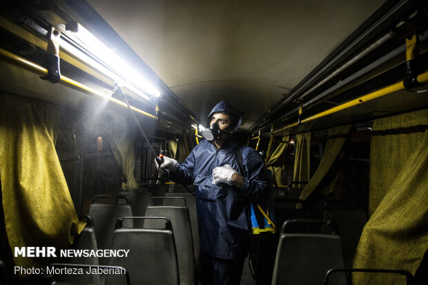 Disinfecting public transportation fleet in Ahvaz