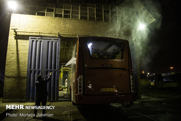 Disinfecting public transportation fleet in Ahvaz