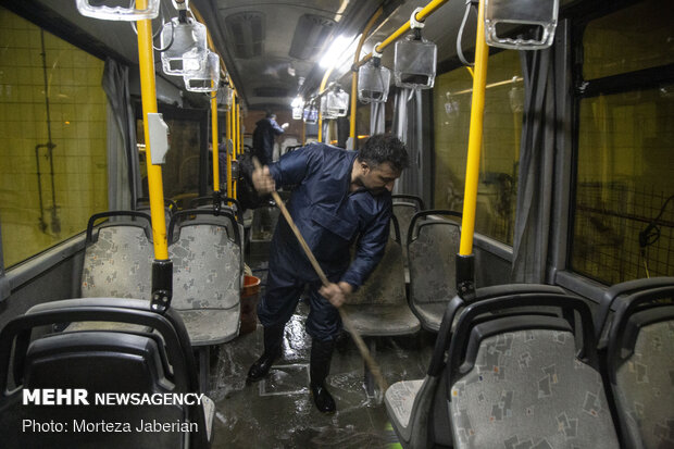 Disinfecting public transportation fleet in Ahvaz