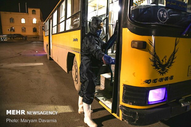 vPublic transportation fleet in Bojdnourd  disinfecting amid coronavirus anxiety