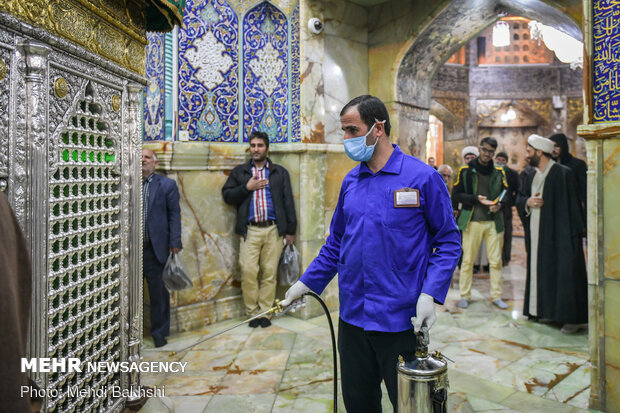 Disinfection of different parts of Holy Shrine of Hazrat Masoumeh (BPUH) amid ‘coronavirus…