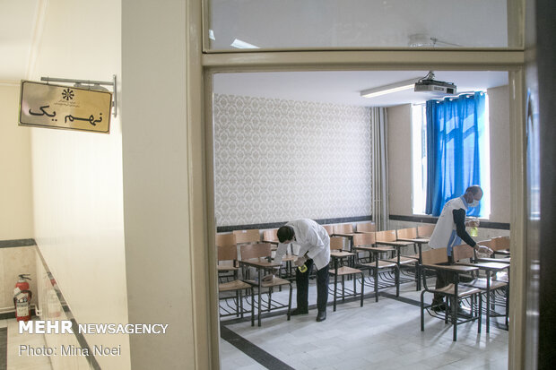 Disinfecting schools in Tabriz, East Azerbaijan