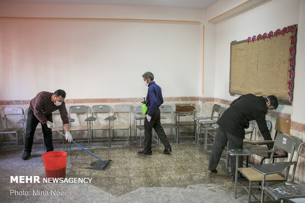 Disinfecting schools in Tabriz, East Azerbaijan