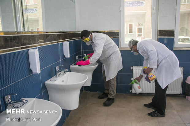 Disinfecting schools in Tabriz, East Azerbaijan