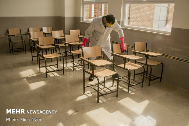 Disinfecting schools in Tabriz, East Azerbaijan