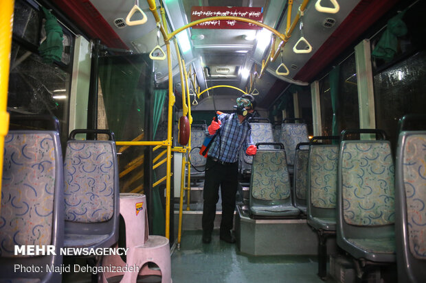 Disinfecting public transportation fleet in Yazd