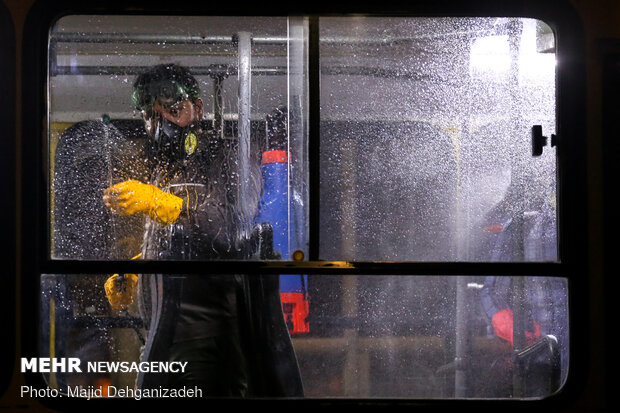 Disinfecting public transportation fleet in Yazd