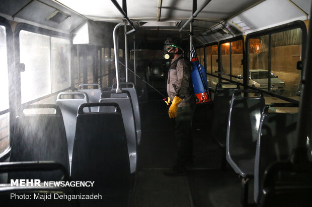 Disinfecting public transportation fleet in Yazd