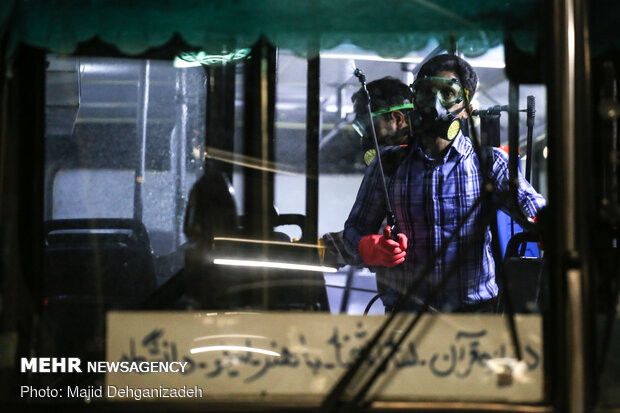 Disinfecting public transportation fleet in Yazd