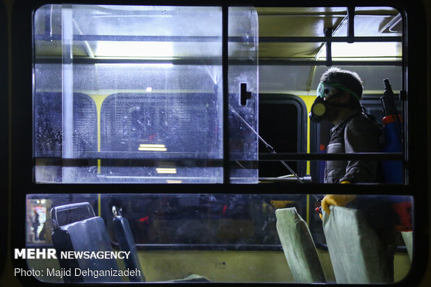 Disinfecting public transportation fleet in Yazd