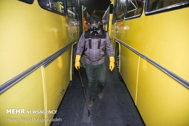 Disinfecting public transportation fleet in Yazd