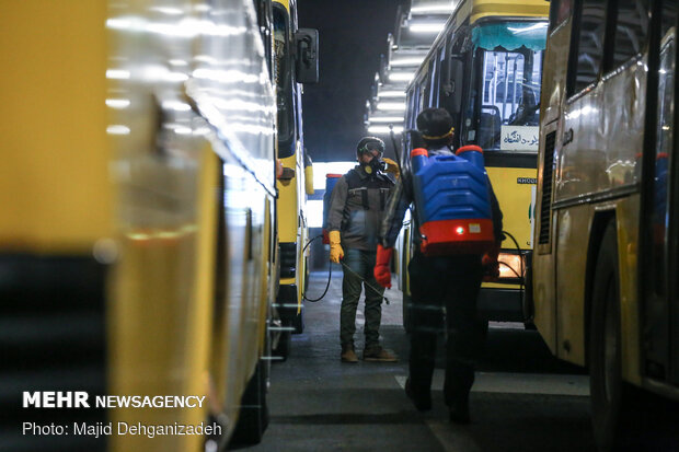 Disinfecting public transportation fleet in Yazd