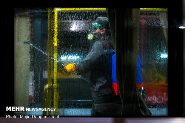 Disinfecting public transportation fleet in Yazd