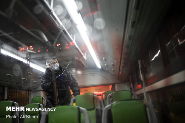 Disinfecting public transportation fleet in Tehran
