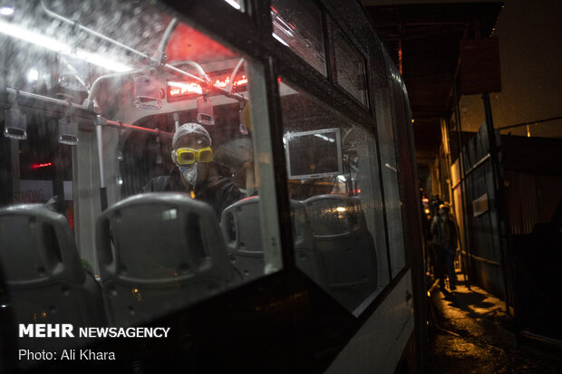 Disinfecting public transportation fleet in Tehran
