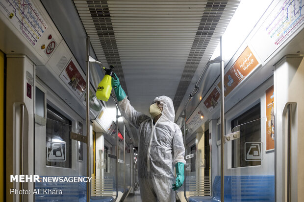 Disinfecting public transportation fleet in Tehran
