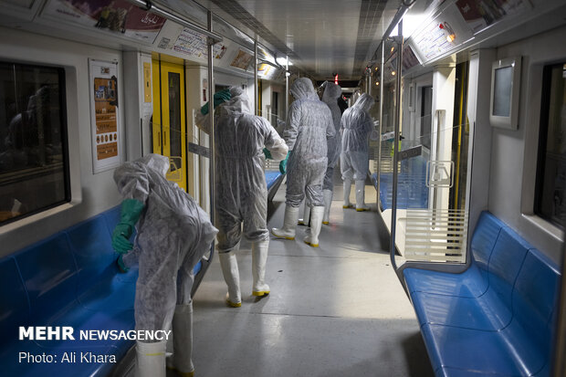 Disinfecting public transportation fleet in Tehran
