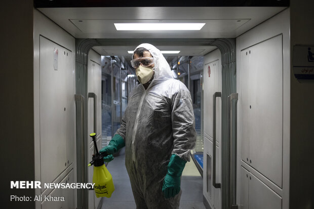 Disinfecting public transportation fleet in Tehran
