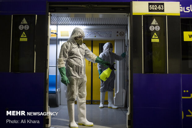 Disinfecting public transportation fleet in Tehran
