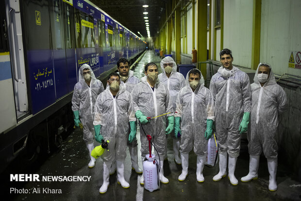 Disinfecting public transportation fleet in Tehran
