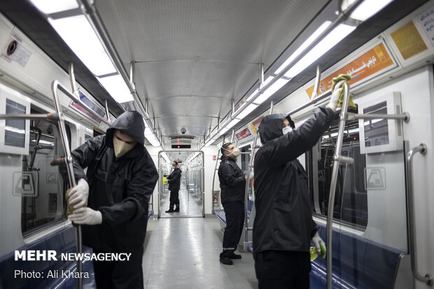 Disinfecting public transportation fleet in Tehran
