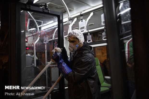 Disinfecting public transportation fleet in Tehran
