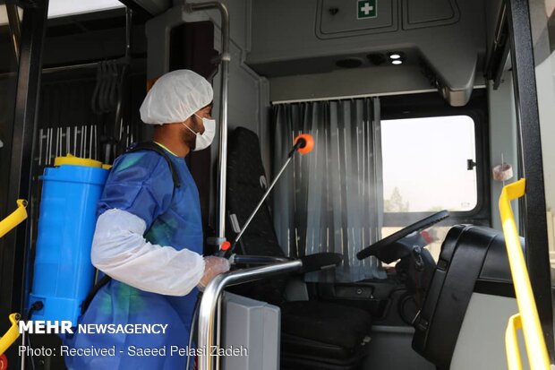 Disinfecting public transportation fleet in Bandar Abbas
